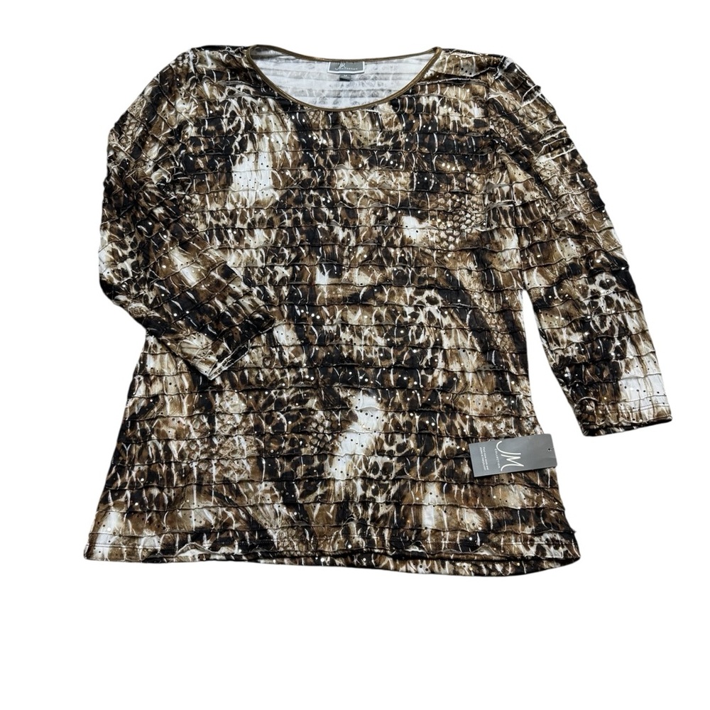 🤎 JM Collection Animal Print Ruffle Sequin Top NWT Size M 🤎